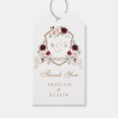 フローラ赤面ブルグンディ結婚クレストありがとう ギフトタグ (正面)