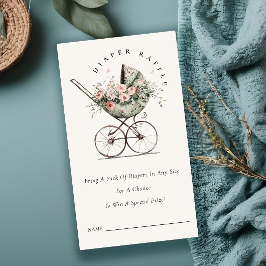 フローラ赤面ベビーカーおむつラッフルベビーシャワー エンクロージャーカード