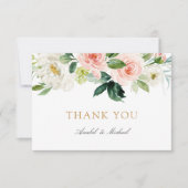 フローラ赤面ホワイトグリーンリーサンキューカード サンキューカード (正面)