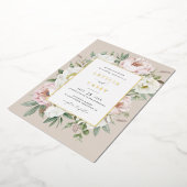 フローラ赤面ホワイトピエレガントオニーゴールド結婚フォイル 箔招待状 (回転した状態)