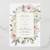 フローラ赤面ホワイトピエレガントオニーゴールド結婚フォイル 箔招待状 (正面)