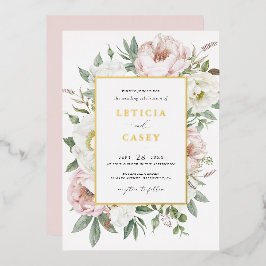 フローラ赤面ホワイトピエレガントオニーゴールド結婚フォイル 箔招待状