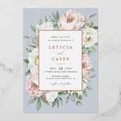 フローラ赤面ホワイトピオエレガントニーバラホイル結婚ズ 箔招待状 (正面)