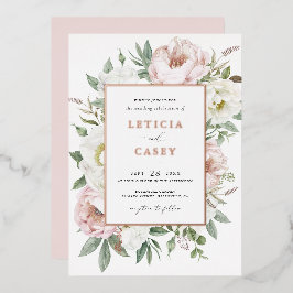 フローラ赤面ホワイトピオエレガントニーバラホイル結婚ズ 箔招待状