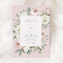 フローラ赤面ホワイトピオエレガントニーバラホイル結婚ズ 箔招待状