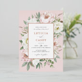 フローラ赤面ホワイトピオエレガントニーバラホイル結婚ズ 箔招待状 (立ち正面)