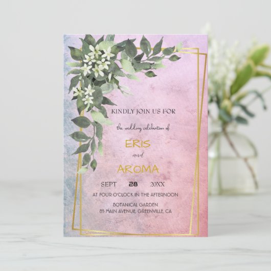 フローラ赤面ホワイトピーニーエレガントフレームピ絵を描ンク 招待状 (スタンド正面)