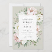 フローラ赤面ホワイト牡丹フレームエレガントな結婚式 招待状 (正面)