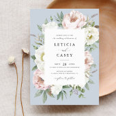 フローラ赤面ホワイト牡丹フレームエレガントな結婚式 招待状