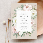 フローラ赤面ホワイト牡丹フレームエレガントな結婚式 招待状