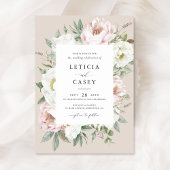 フローラ赤面ホワイト牡丹フレームエレガントな結婚式 招待状