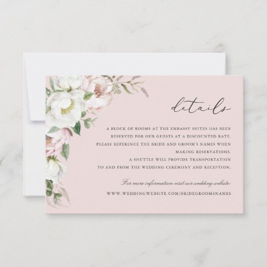 フローラ赤面ホワイト牡丹詳細挿入 招待状 (正面)