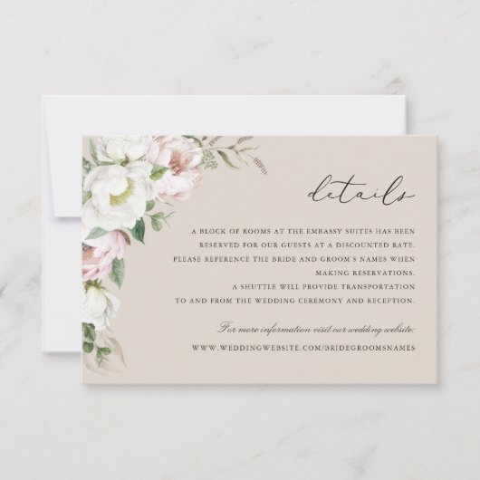 フローラ赤面ホワイト牡丹詳細挿入 招待状 (正面)