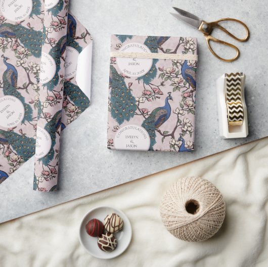 フローラ赤面婚約ピーコックスラッピング紙 ラッピングペーパー (クラフト)