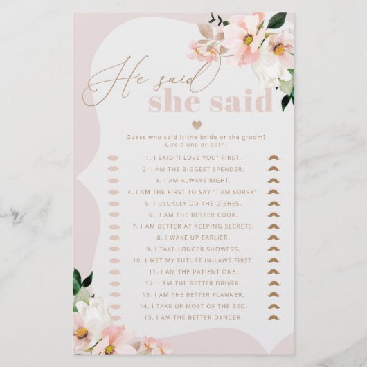 フローラ赤面彼は彼女はブライダルシャワーゲームと言った (正面)