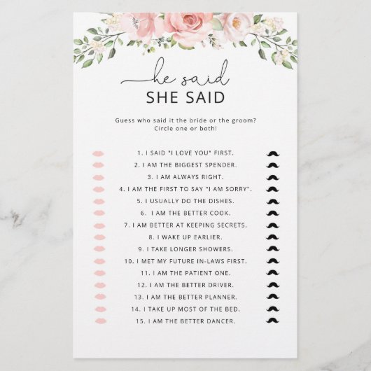 フローラ赤面彼は彼女はブライダルシャワーゲームと言った (正面)