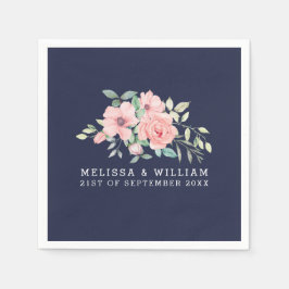 フローラ赤面水結婚色の海軍 スタンダードカクテルナプキン