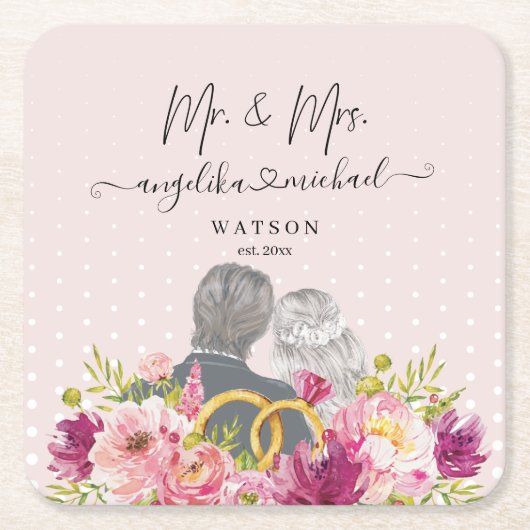 フローラ赤面牡丹トレンディー台本Mr.And Mrs. スクエアペーパーコースター (正面)