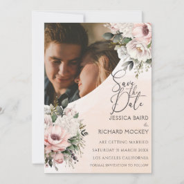 フローラ赤面結婚ピンクの写真Save the Date Card セーブザデート