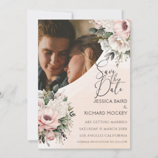 フローラ赤面結婚ピンクの写真Save the Date Card セーブザデート