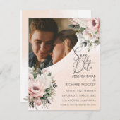 フローラ赤面結婚ピンクの写真Save the Date Card 招待状 (正面/裏面)
