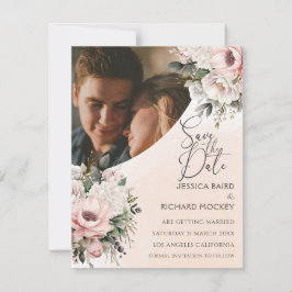 フローラ赤面結婚ピンクの写真Save the Date Card 招待状