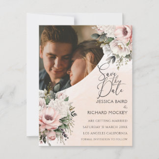 フローラ赤面結婚ピンクの写真Save the Date Card 招待状