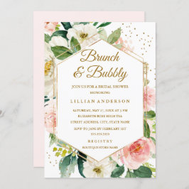 フローラ赤面金ゴールドブランチ及びバブリーブライダルシャワー 招待状