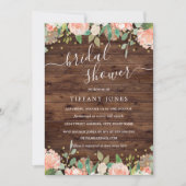 フローラ赤面金ゴールド素朴ウッドブライダルシャワー 招待状 (正面)