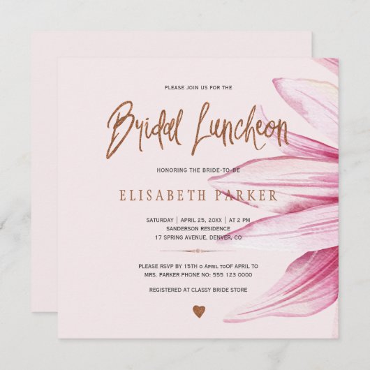 フローラ赤面銅グリッタースクリプトブライダル昼食会 招待状 (正面/裏面)