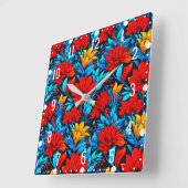 フローラ赤黄色の花模様–13075 スクエア壁時計 (傾斜)