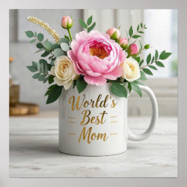 フローラ軟水色花束(牡丹、バラ) ポスター