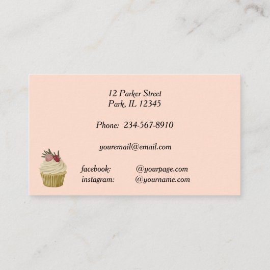 フローラ転がのピン赤面ピンクのストライプパティシエ 名刺 (裏面)