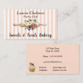 フローラ転がのピン赤面ピンクのストライプパティシエ 名刺 (正面/裏面)