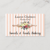 フローラ転がのピン赤面ピンクのストライプパティシエ 名刺 (正面)