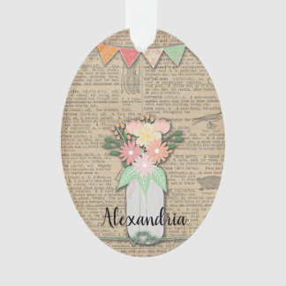 フローラ辞書ページのヴィンテージアートブーケ オーナメント
