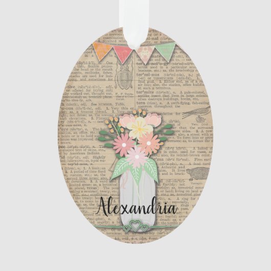 フローラ辞書ページのヴィンテージアートブーケ オーナメント (正面)
