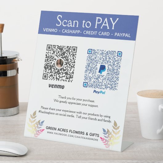 フローラ追加2つのQRコードベンモここで支払う 台座サイン (インサイチュ)