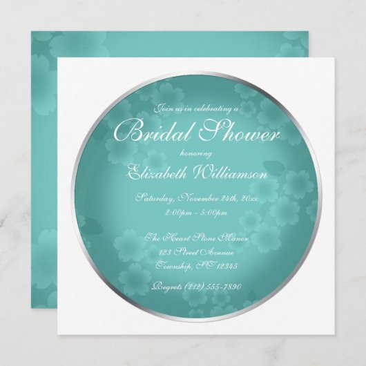 フローラ透かしターコイズブライダルシャワー 招待状 (正面/裏面)