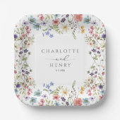 フローラ野シンプル花結婚の ペーパープレート (正面)