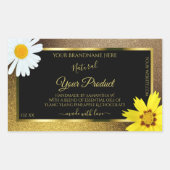 フローラ金ゴールドとブラウングリッターブラック製品ラベル 長方形シール (正面)