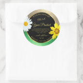 フローラ金ゴールドと緑のグリッターの黒い製品ラベル ラウンドシール (バッグ)