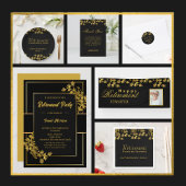 フローラ金ゴールドと黒い退職パーティー2024 招待状