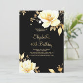 フローラ金ゴールドと黒の印刷可能な40th誕生日 招待状 (スタンド正面)