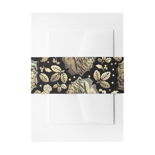 フローラ金ゴールドと黒ヴィンテージ結婚式 招待状ベリーバンド (正面例)