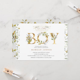 フローラ金ゴールドの赤ちゃんシャワーそれは男の子の招待だ