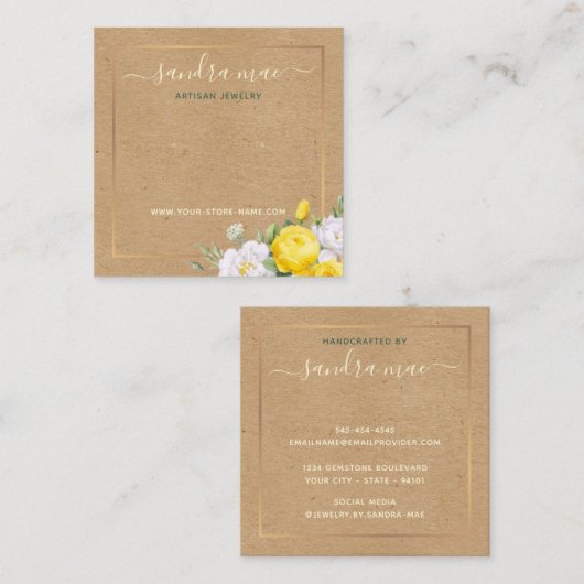 フローラ金ゴールドアート紙ルックジュエリーディスプレイカード スクエア名刺 (正面/裏面)