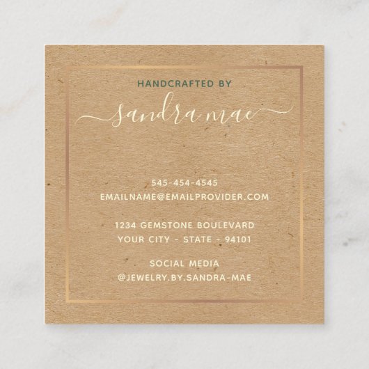 フローラ金ゴールドアート紙ルックジュエリーディスプレイカード スクエア名刺 (裏面)