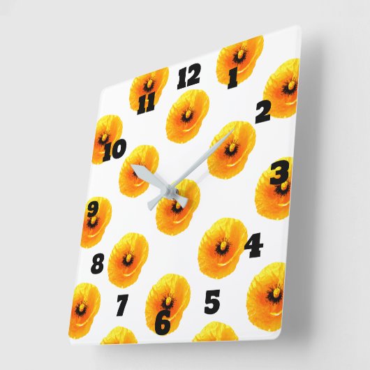 フローラ金ゴールドイエローポピー花ガールズボーイズ子供部屋 スクエア壁時計 (傾斜)