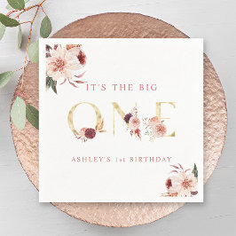 フローラ金ゴールドエレガントレターガールファースト誕生日 スタンダードカクテルナプキン